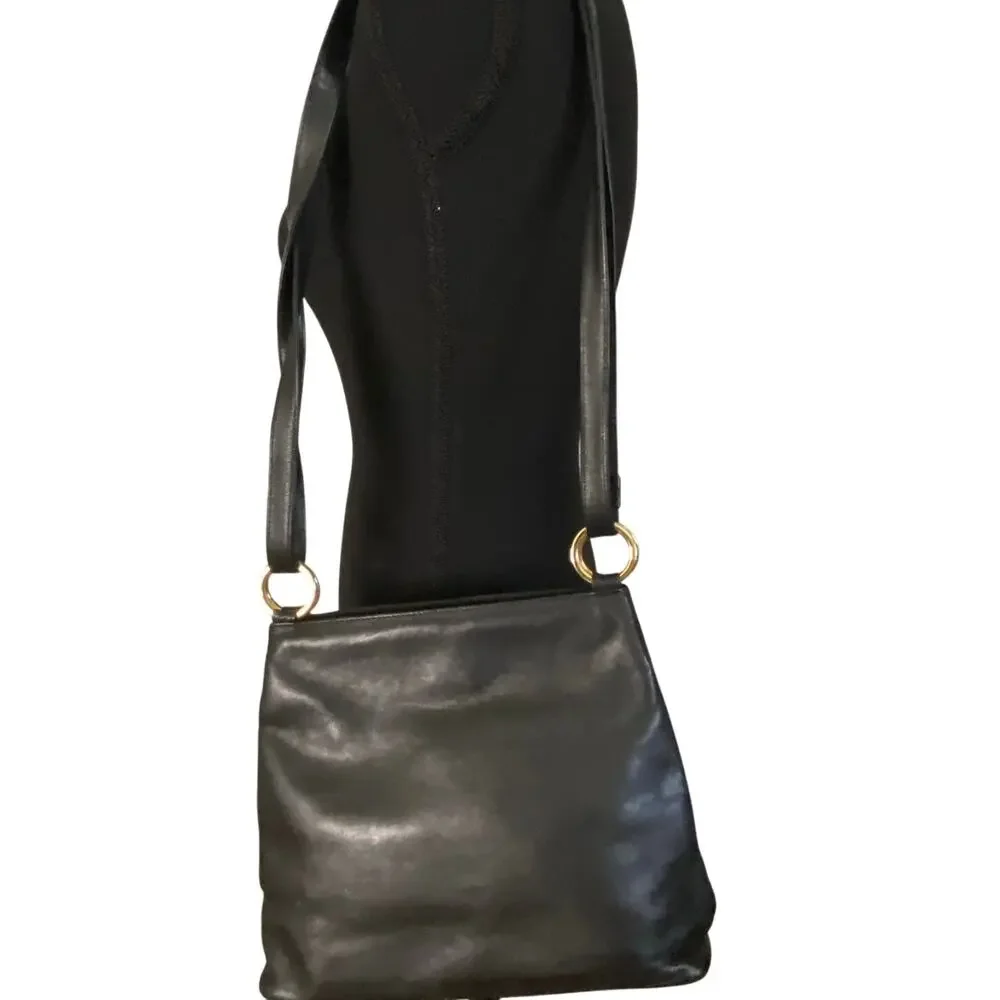 Vintage‎ Palomo Picasso Signature X Double Strap Black Leather Shoulder bag
